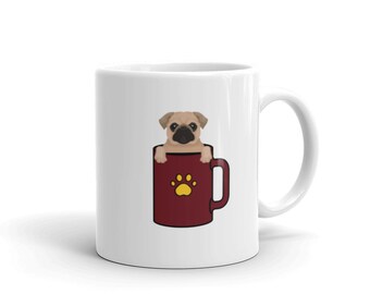 Pug of Coffee Mug | Pug in a Mug | Pug Mug | Pug Lover | Pug Mom | Pug Dad | Pugs | Dog Mug | Burgundy Pug Mug