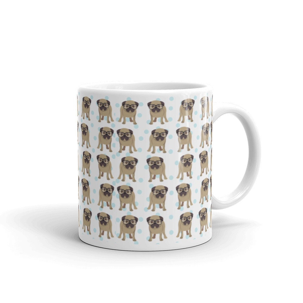 Adorable Pug Mug | Pug on a Mug | Pug Mug | Pug Lover | Pug Mom | Pug Dad | Pugs | Dog Mug | Baby Blue Polka Dot Pug Mug