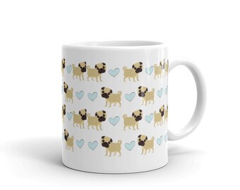 Adorable Pug Mug | Pug on a Mug | Pug Mug | Pug Lover | Pug Mom | Pug Dad | Pugs | Dog Mug | Baby Blue Hearts Pug Mug