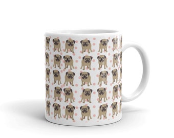 Adorable Pug Mug | Pug on a Mug | Pug Mug | Pug Lover | Pug Mom | Pug Dad | Pugs | Dog Mug | Baby Pink Polka Dot Pug Mug