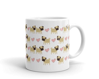 Adorable Pug Mug | Pug on a Mug | Pug Mug | Pug Lover | Pug Mom | Pug Dad | Pugs | Dog Mug | Baby Pink Heart Pug Mug
