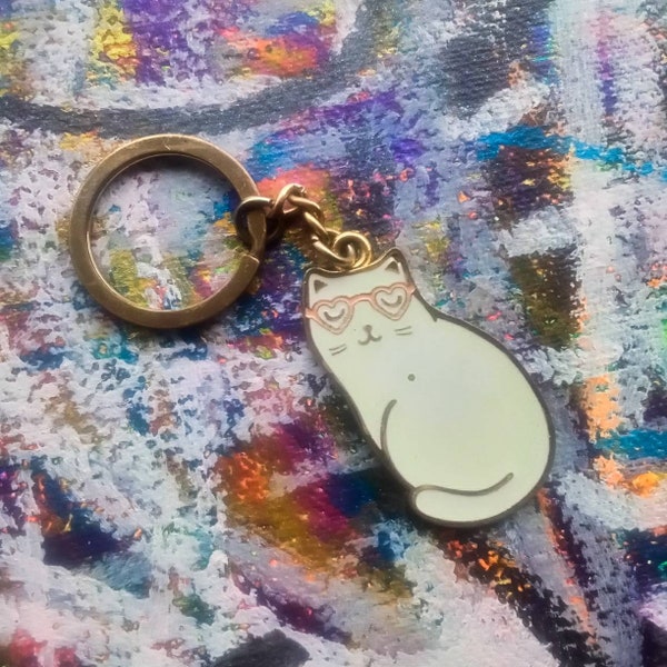 Reading Cat Enamel Keychain