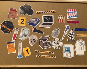 Forensics Sticker Pack: Crime Scene Investigator Gift, 28 Waterproof Vinyl Stickers