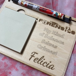 Personalized Forensic Science Sticky Note and Pen Holder Forensics gift CSI Custom Notepad Holder