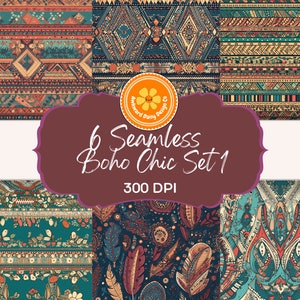6 carte digitali senza soluzione di continuità Boho Chic, carta per scrapbooking tribale terrosa, glamour hippie, carta digitale rustica naturale, Boho, per uso commerciale
