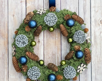 Blue | Silver & Green Christmas Wreath