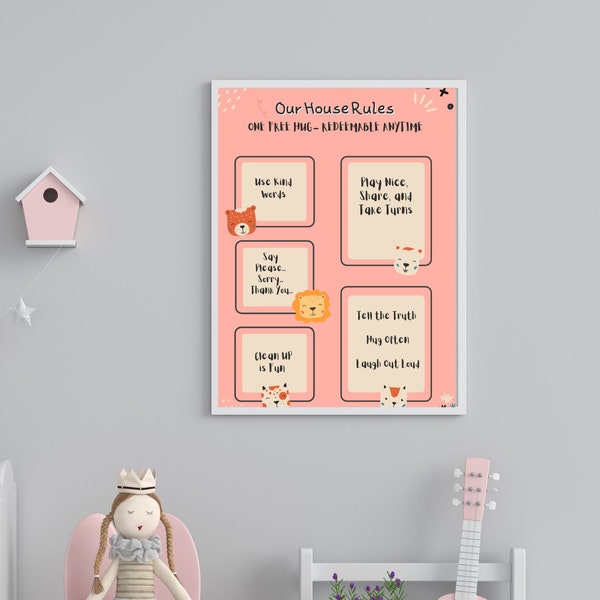 Kids Rules Poster, Family Rules, Playroom Rules, Behavior Print, Kids Room Art, Kids Room, House Rules for Kids  Poster Digital Downloads