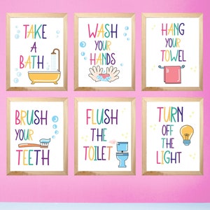 Kids Bathroom Printable, Wash Your Hands Kid Bathroom Art, Children Bathroom, Children Bathroom Print Set of 6 (digital) Kids Playroom Decor
