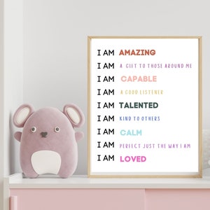 Affirmations Print, Affirmations printable wall art, I Am Kind, I am Enough, Affirmation Wall Art, Affirmation Poster, Kids Room Decor