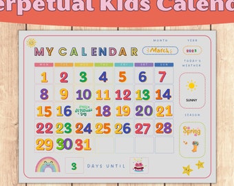 Kids Daily Calendar, Perpetual Kids Calendar, Child Calendar Printable, Calendar Kids, Montessori  Poster, Montessori Calendar, Homeschool
