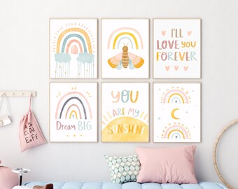 Boho Inspirierendes Kinderzimmer Dekor | 6 Drucke 8x10'' (Digital), Boho Aquarell Wandkunst für Kinderzimmer oder Kinderzimmer Gender-Neutrale Deko