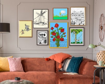 Eclettico Gallery Wall Set di 7 / BUNDLE Stampa artistica illustrata / Opere d'arte / Stampe digitali / Schizzo artistico, Arte estetica, Arredamento della camera Coquette