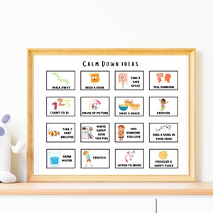 Gráfico de calma, cartel de habilidades de afrontamiento, ideas de calma, cartel de autorregulación, consejero escolar, educación en casa, Montessori, calmarse