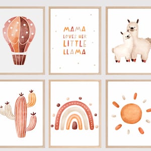 Set Poster Terrakotta, Baby Lama druckbar, Lama Baby Kinderzimmer, 7er Set druckbar, Terrakotta Kinderzimmer Wandkunst, Baby Animal Print, Kinderzimmer