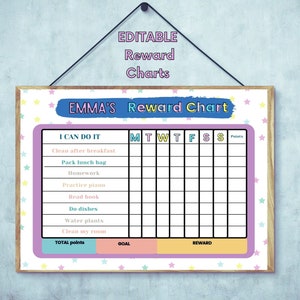 Reward Chart, 12 Behavior Charts, EDITABLE reward chart, editable goal chart, reward chart for kids fun, kids behavior chart, daily chores