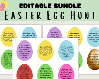 Easter Scavenger Hunt, Outdoor Indoor Easter Scavenger Hunt, Treasure Hunt Clues, Easter Egg Hunt Clues Bundle, Editable Easter Cards