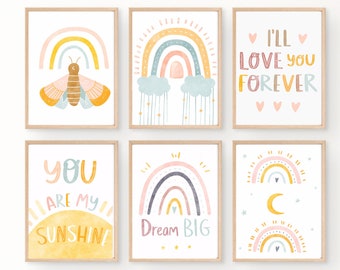 Nursery Neutral Boho, Boho Nursery Wall Decor, Watercolor Nursery Art | Set of 6 (Digital), Wall Art For Kids Room, Baby Room, Baby Nursery