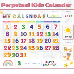 Calendrier quotidien enfants, calendrier perpétuel pour enfants, calendrier enfants, mois de l'année imprimable, affiche Montessori, calendrier enfant imprimable