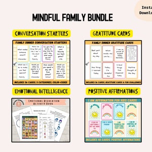 Pacote Família Consciente: Iniciadores de Conversa, Afirmações Positivas, Gratidão, Inteligência Emocional, Cartões de Conversa para Jantar em Família