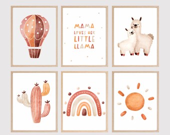 Set Poster Terracotta, Baby Llama Printable, Llama Baby Nursery, Set of 7 Printable, Terracotta Nursery Wall Art, Baby Animal Print, Nursery
