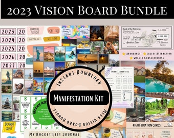 2023 Vision Board, Manifestation Kit, Law of attraction, Manifestation Cheques, Female Vision Board Kit, Printable Affirmations, Bucket List