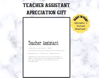 Definizione modificabile del regalo dell'assistente dell'insegnante, regalo dell'assistente dell'insegnante stampabile, apprezzamento dell'assistente dell'insegnante, stampa della citazione dell'assistente dell'insegnante