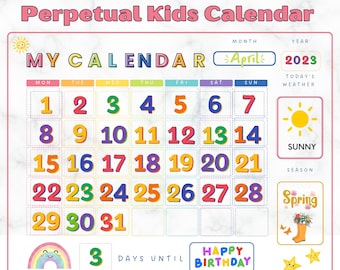 Daily Calendar Kids, Perpetual Kids Calendar, Calendar Kids, Months of the Year Printable, Montessori  Poster, Child Calendar Printable