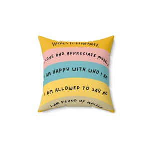 Throw Pillow, Grow Positive Thoughts,  Things to remember Quote pillow, Rainbow pillow , Home accents,  Square Pillow 14&quot; × 14&quot;