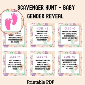 Gender Reveal Scavenger Hunt, Gender Reveal Game, Baby Shower Games