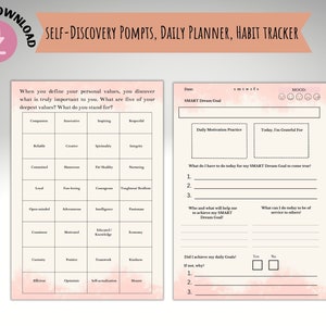 Self Discovery Prompts, Self- discipline workbook, Daily Planner, SMART Goals Planner, To Do List,  Gratitude Journal, Limiting Beliefs