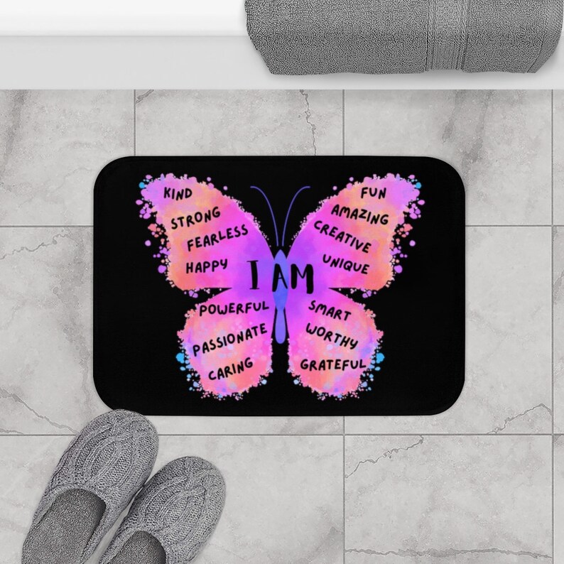 Butterfly Bath Mat, Affirmations Bathroom Decor Signs, Bathroom Rugs ...
