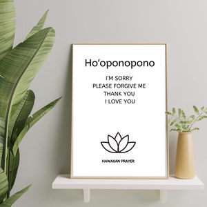Ho'oponopono prayer, Ho'oponopono Wall Art, Hawaiian Artwork, Hawaiian Wall Decor, Spiritual Wall Art Decor, Ho'oponopono Poster
