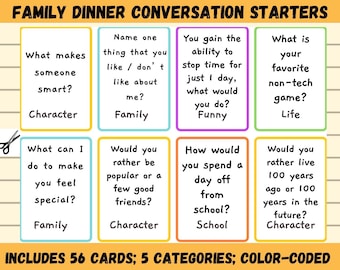 Family Dinner Conversation Cards, Family Conversation Cards for Kids, Social Skills Printable , Conversation Starters for Kids & Family