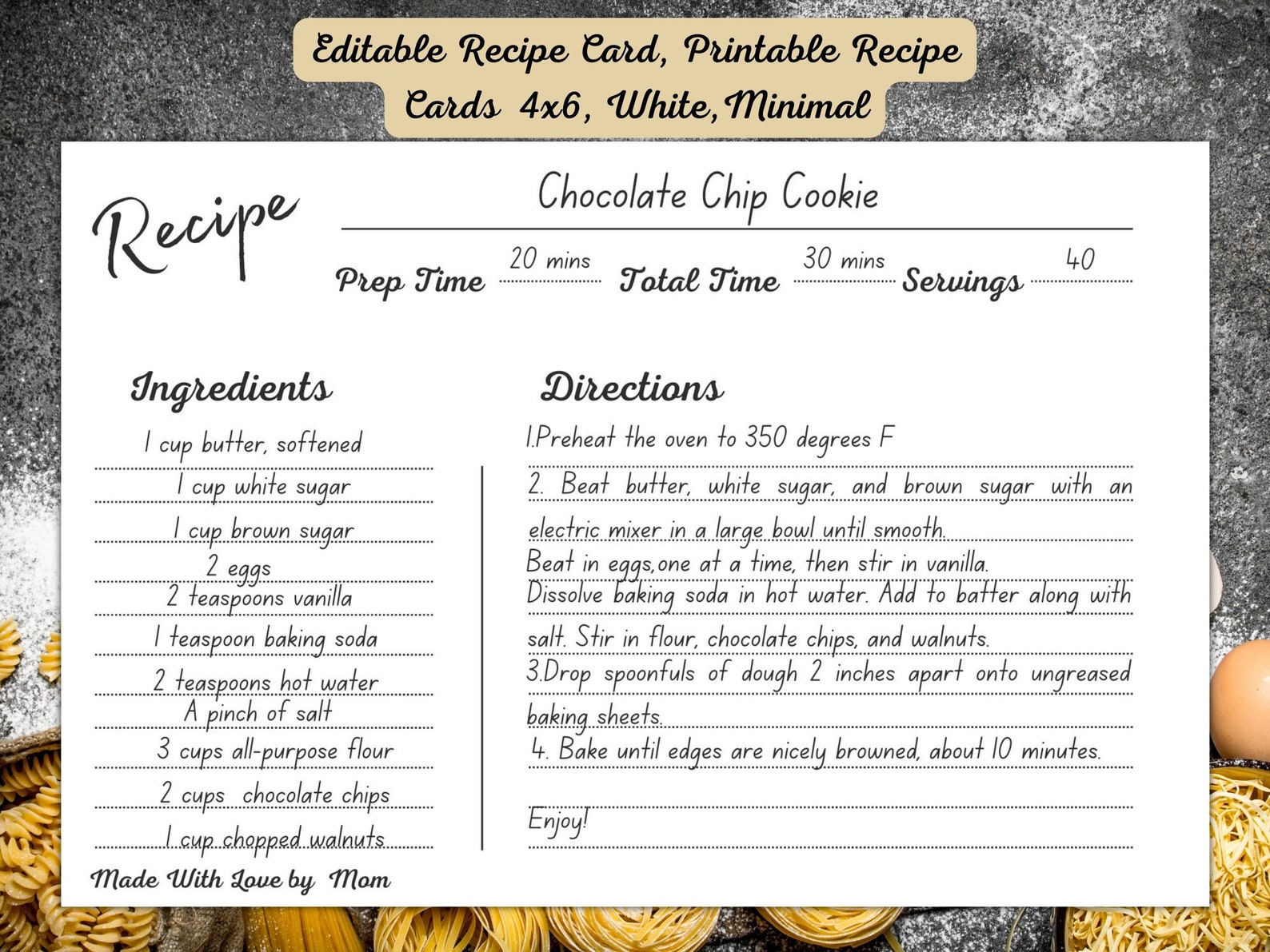 Editable Recipe Card Printable Recipe Cards 4x6 Vintage and - Etsy