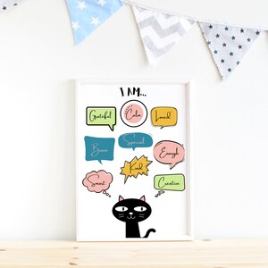 Kids Affirmation Printable Wall Art Cat Poster Kids Room Art, Kids Room Decor, Affirmation Poster Digital Playroom, Daycare, Homeschool