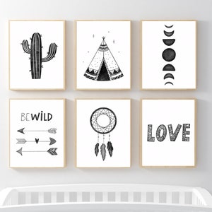 Art minimaliste, Baby Nursery, Décoration de crèche, Art de chambre de bébé monochrome, Style nordique, Art mural neutre, Art Dreamcatcher,