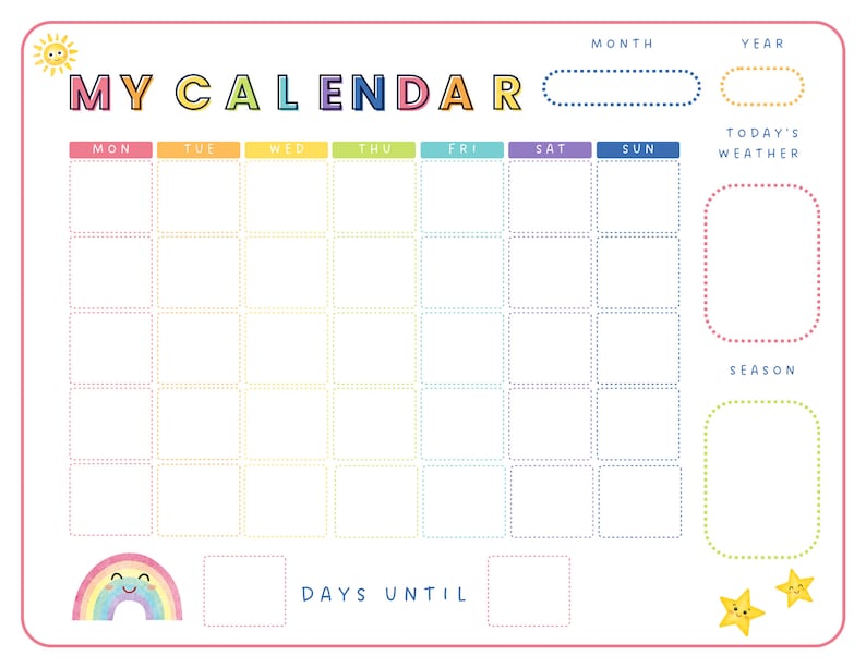 Daily Calendar Kids, Perpetual Kids Calendar, Calendar Kids, Months of ...