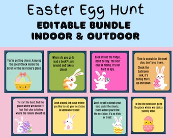 Editable Easter Scavenger Hunt, Outdoor Indoor Easter Scavenger Hunt Bundle, Easter Egg Hunt Clues Bundle, Easter Cards, Easter Activities