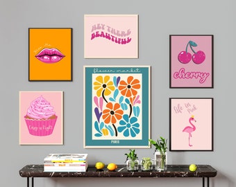 Trendy Retro Wall Art Prints Coquette Room Decor Preppy Wall Art Set Of 20 Pink Orange Gallery Wall Set Prints Posters Teen Girl Room