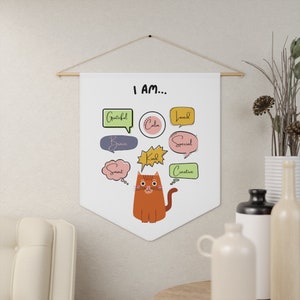 Affirmation  Wall Art Kids, Cat Affirmations Room Decor, Positive Quote, Affirmation Poster Digital Pennant, Felt banner, Felt Banner Gift