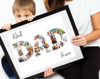 Redigerbart pappafotokollage, Anpassad fars dag-present, Fars dag-presentfoto, Fars dag-presenter från barn, Present från son dotter, Pappa