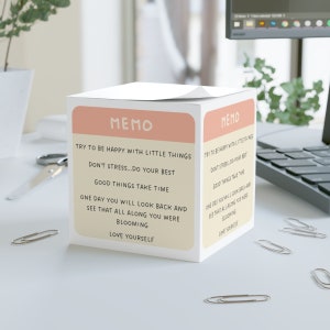 Memo Sticky Notes, Positive Notes Note Cube, Paper Sticky Note, Office Gift, Positive affirmations, Adhesive note cube, Stationery Self-care