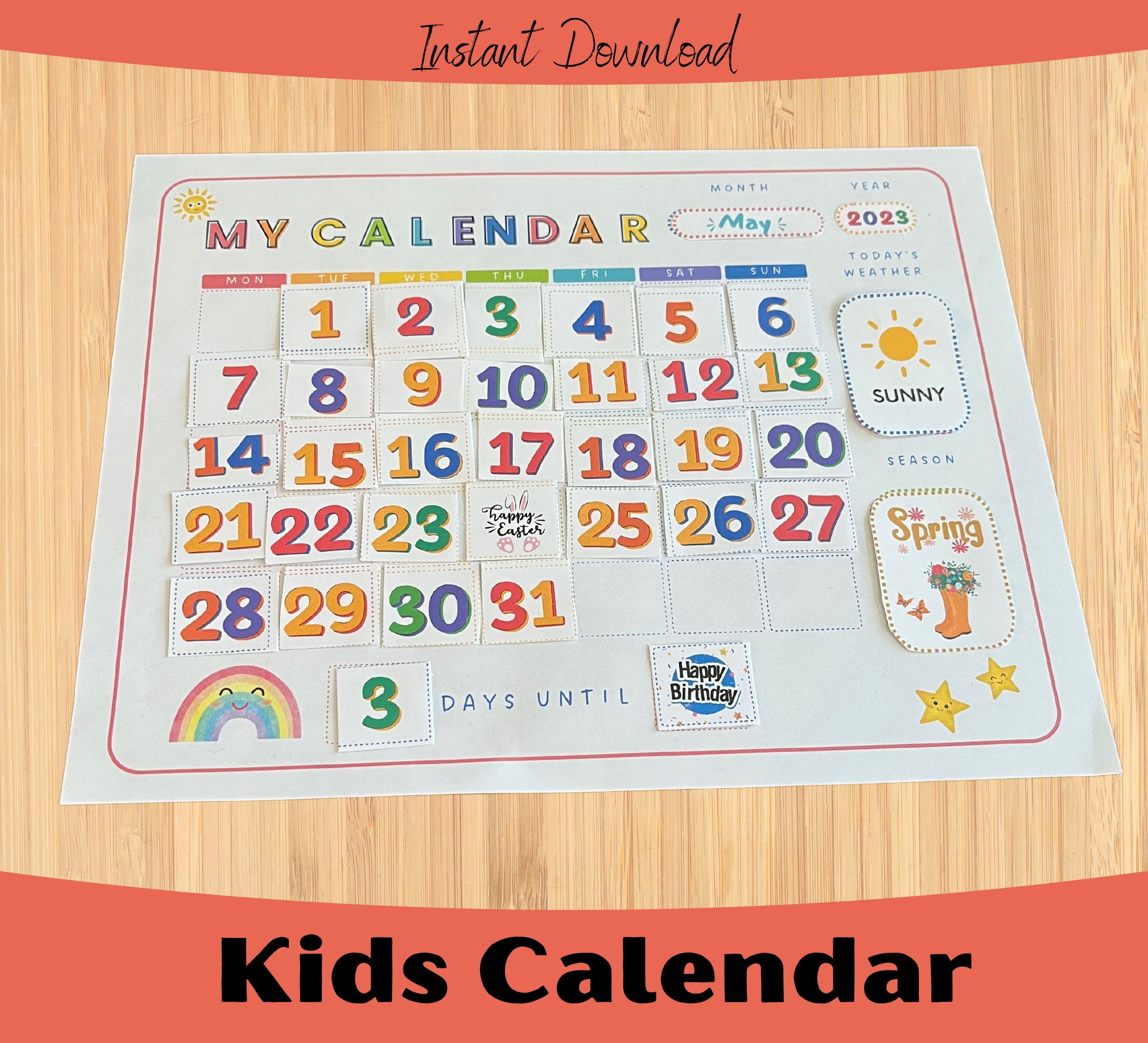 Daily Calendar Kids, Perpetual Kids Calendar, Calendar Kids, Months of ...