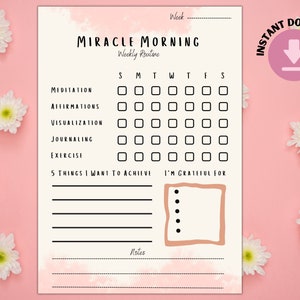 Miracle Mornings, Miracle Mornings Planner, Morning Routine Journal, Printable Weekly Tracker, Morning Routine Chart, Productivity Planner