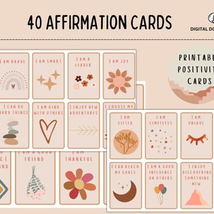 Cartes d'affirmation quotidiennes, cartes imprimables, cartes d'affirmation positives / 40 cartes imprimables d'affirmations / cartes de positivité / carte d'autonomisation