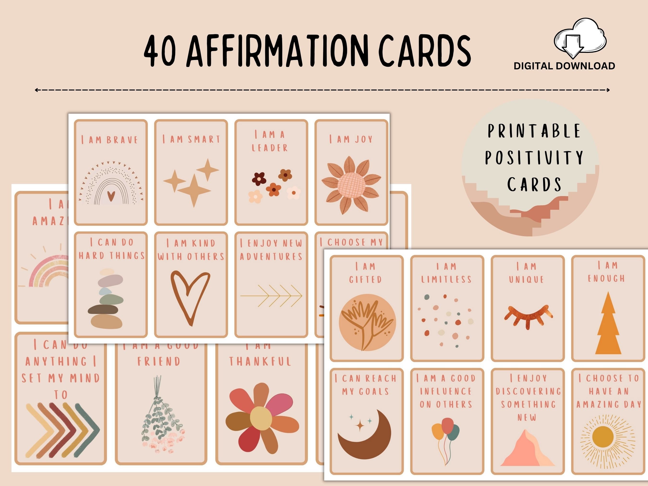 Daily Affirmation Cards, Printable Cards, Positive Affirmation Cards / 40 Affirmations Printable Cards / Positivity Cards / Empowerment Card