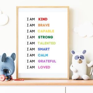 Io sono stampa, arte della parete di affermazione, poster di affermazione digitale, sala giochi, arredamento della camera dei bambini, poster di classe, scuola materna d&#39;arte da parete ispiratrice