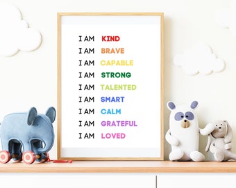 I Am Print, Affirmation Wall Art, Affirmation Poster Digital, Playroom, Kids Room Decor, Classroom Poster, Inspirational Wall Art Nursery