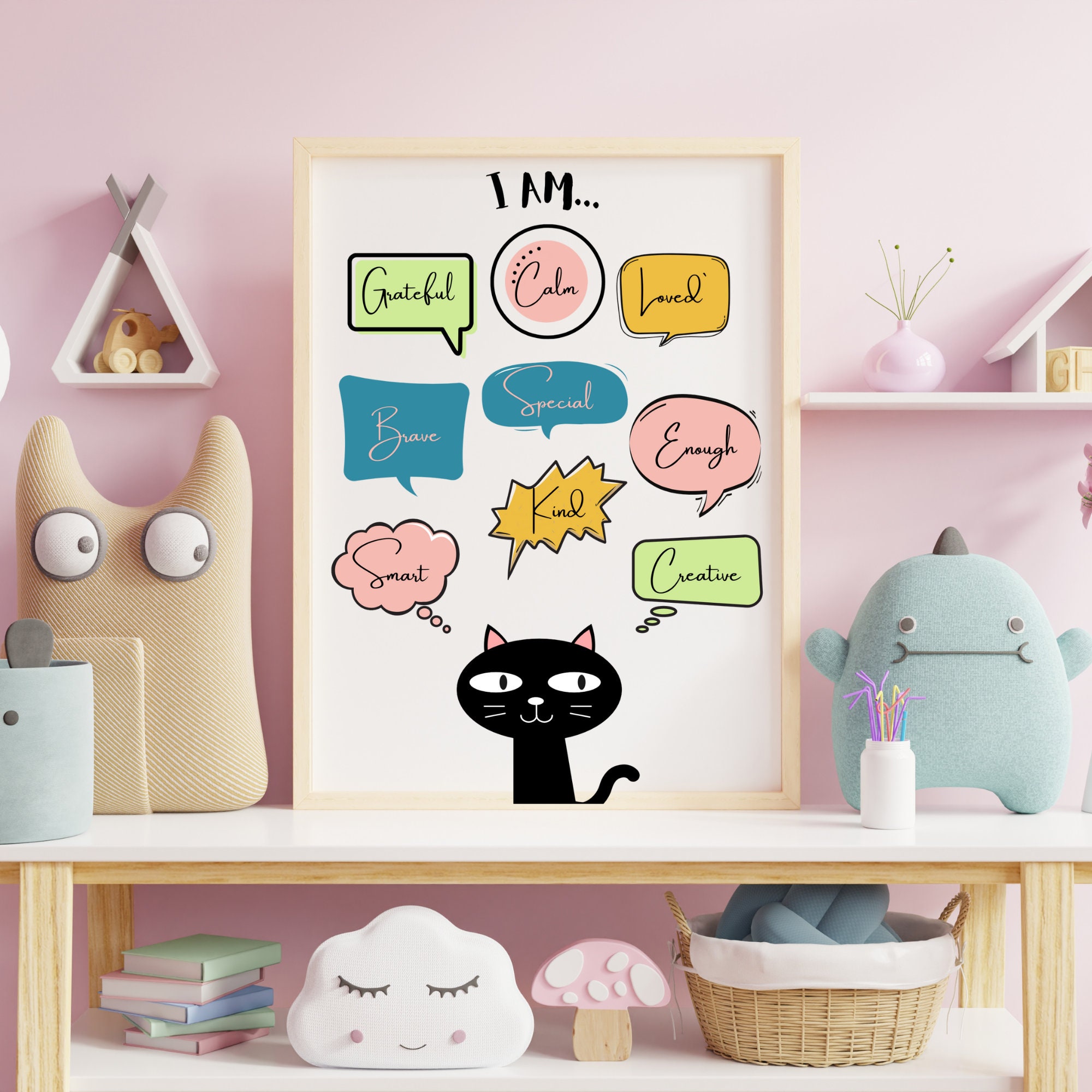 Kids Affirmation Printable Wall Art Cat Poster Kids Room Art, Kids Room ...