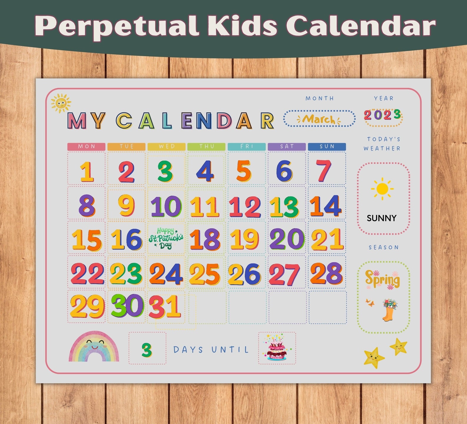 Daily Calendar Kids, Perpetual Kids Calendar, Calendar Kids, Months of ...